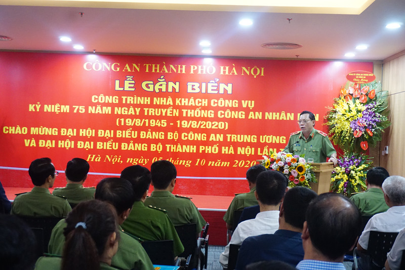 Thiếu tướng Nguyễn Hải Trung, Ủy viên Ban Thường vụ Thành ủy, Bí thư Đảng ủy, Giám đốc CATP Hà Nội phát biểu tại lễ khánh thành