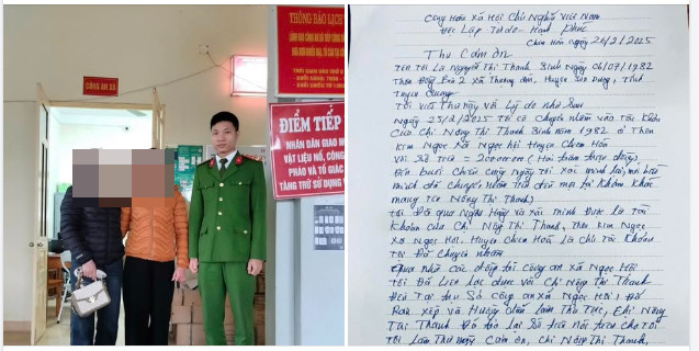 Người dân viết thư cảm ơn Công an xã đã giúp tìm lại chủ nhân số tiền chuyển nhầm