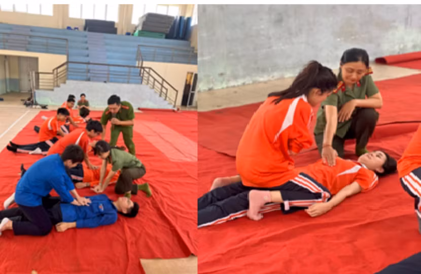 CAQ Tây Hồ thực tập kỹ năng sơ cứu khi gặp tai nạn đuối nước cho học sinh