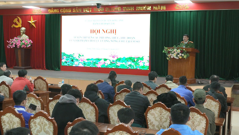 Thượng tá Nguyễn Quang An – Phó trưởng Công an Huyện – Phó trưởng Ban Chỉ đạo 138 huyện Đông Anh phát biểu tại hội nghị