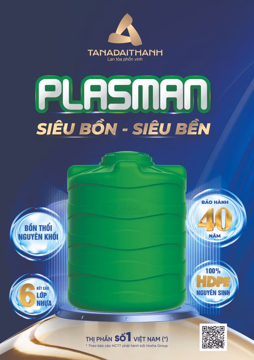 Bồn nhựa Plasman của Tân Á Đại Thành được bảo hành 40 năm, mức bảo hành cao nhất thị trường hiện nay (ảnh: Tân Á Đại Thành) Bồn nhựa Plasman của Tân Á Đại Thành được bảo hành 40 năm, mức bảo hành cao nhất thị trường hiện nay (ảnh: Tân Á Đại Thành)
