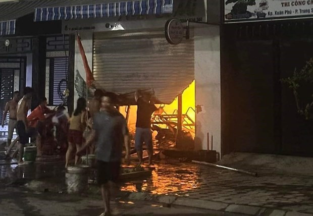 Hiện trường vụ cháy đêm 12/7/2023 tại phường Trung Sơn, Thành phố Sầm Sơn, tỉnh Thanh Hóa
