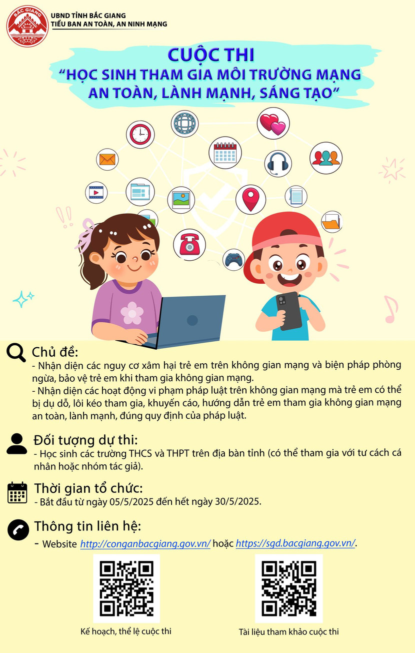 Poster cuộc thi “Học sinh tham gia môi trường mạng an toàn, lành mạnh, sáng tạo”