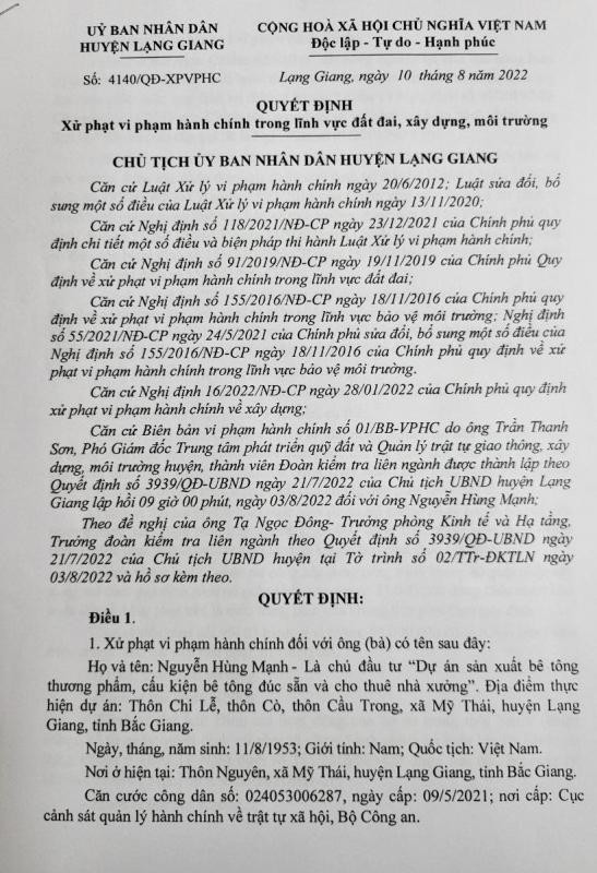 Ông Nguyễn Văn Bằng, Chủ tịch UBND huyện Lạng Giang chỉ đạo xử lý nghiêm sai phạm trong đất đai, môi trường Ông Nguyễn Văn Bằng, Chủ tịch UBND huyện Lạng Giang chỉ đạo xử lý nghiêm sai phạm trong đất đai, môi trường