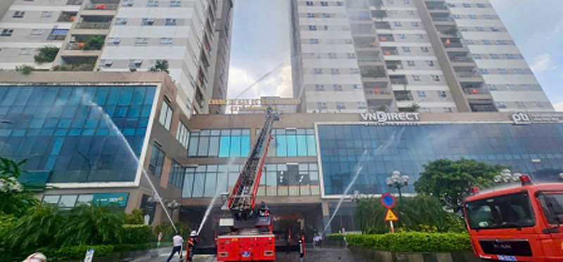 Các lực lượng huy động triển khai diễn tập phương án PCCC