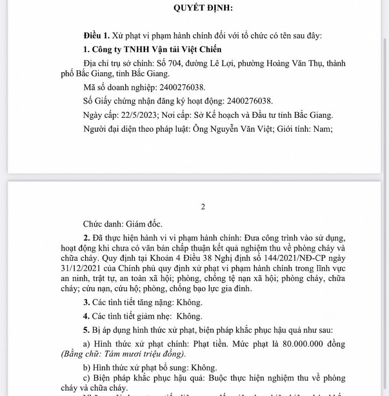Quyết định xử phạt Quyết định xử phạt