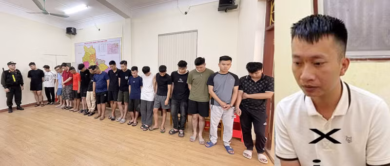 Đối tượng Đào Đức Lợi (dấu X) cùng đồng bọn tại cơ quan điều tra