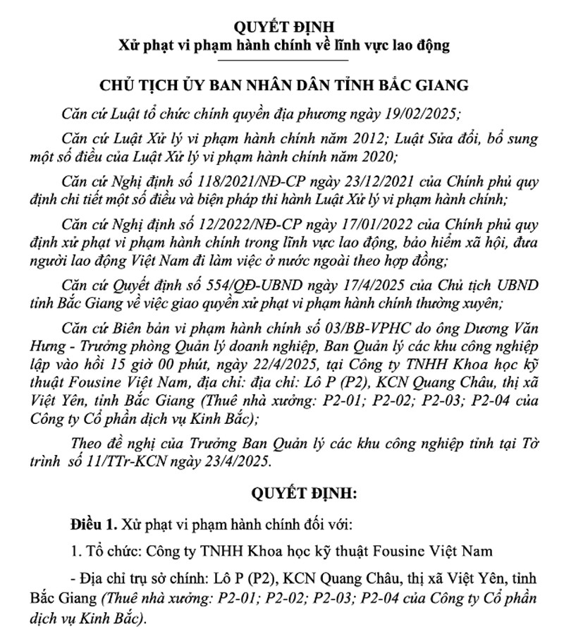 Quyết định xử phạt Quyết định xử phạt