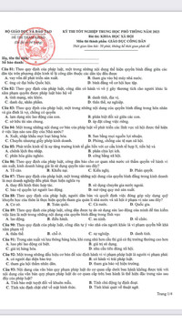 Đáp án gợi ý 9 đề thi minh họa kỳ thi tốt nghiệp THPT 1023