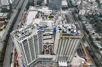 Nhìn từ flycam công trường dự án trung tâm thương mại khủng nhìn thẳng ra hồ Tây