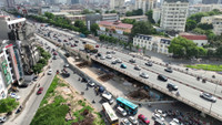 Nhìn từ flycam hai cầu vượt thép trăm tỷ ở nút Mai Dịch đang có nguy cơ chậm tiến độ 