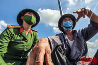 [Ảnh] Công an Thủ đô đội nắng, thâu đêm cứu lúa giúp nông dân trong khu phong tỏa