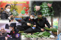 Thanh niên Công an Thủ đô gói bánh chưng, mang xuân đến với các gia đình khó khăn