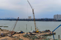 Công trường cầu Vĩnh Tuy giai đoạn 2 những ngày cuối năm 2022 