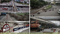 Cận cảnh công trường xây dựng 2 cầu dầm thép song song với cầu vượt Mai Dịch ở Hà Nội