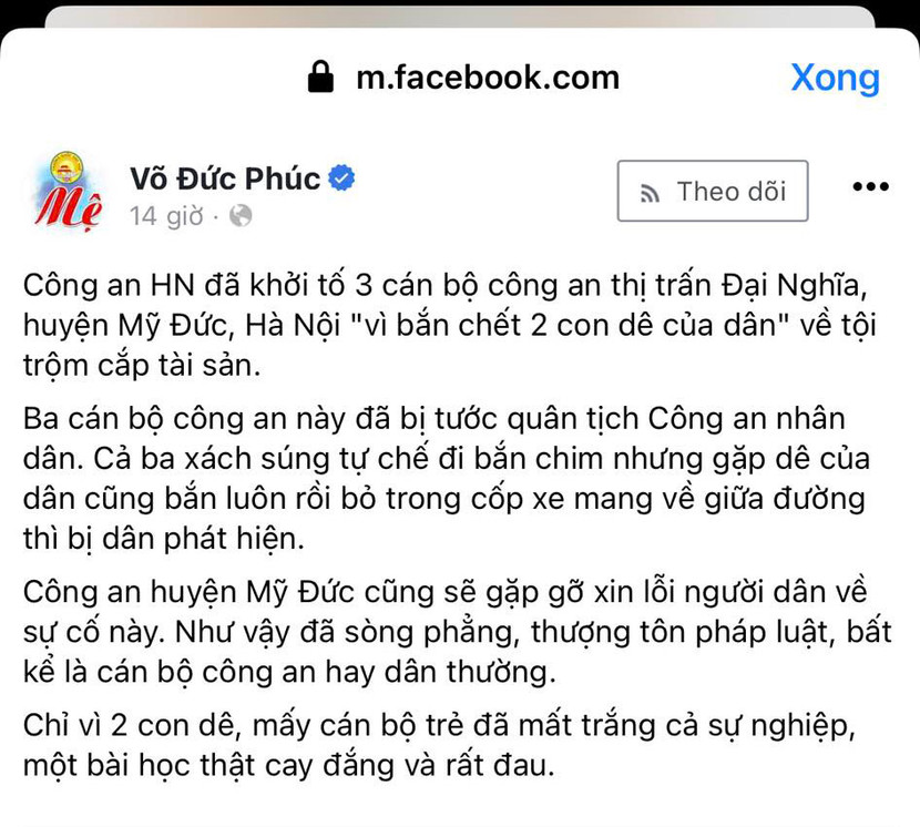 Facebook nhà báo Võ Đức Phúc (Ảnh chụp màn hình) Facebook nhà báo Võ Đức Phúc (Ảnh chụp màn hình)