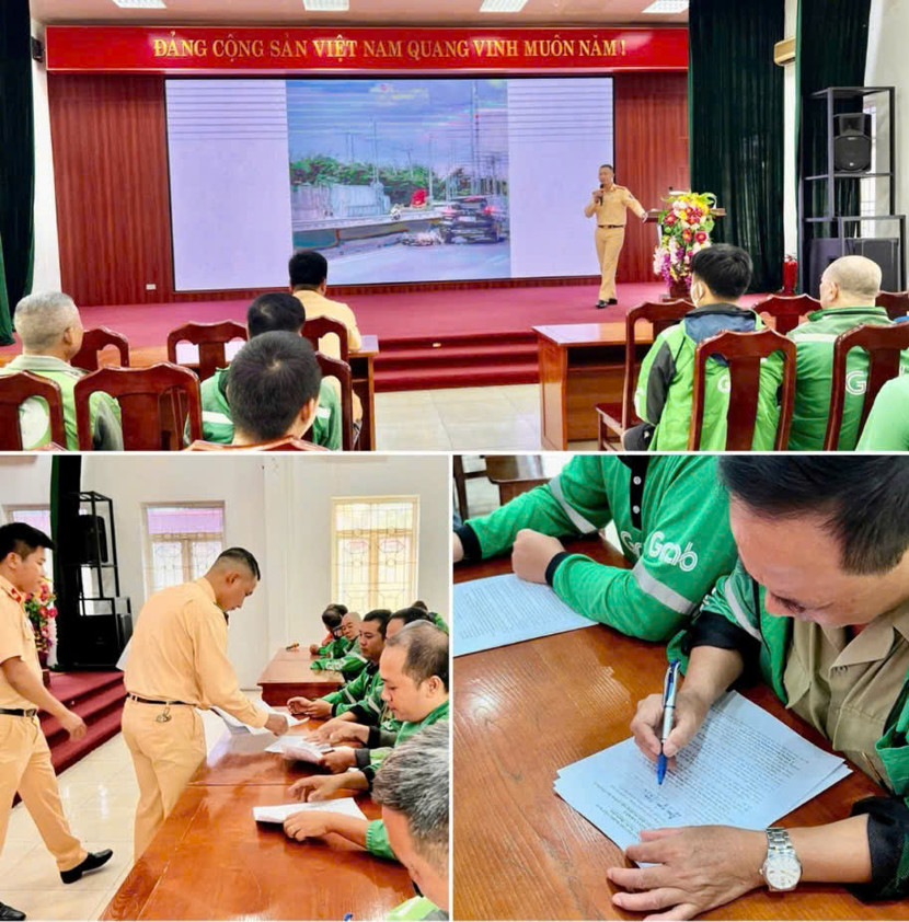 Gần 40 lái xe "ôm" đã tham gia buổi tuyên truyền pháp luật, đồng thời ký cam kết chấp hành các quy định về TTATGT, phòng ngừa tai nạn giao thông. Gần 40 lái xe "ôm" đã tham gia buổi tuyên truyền pháp luật, đồng thời ký cam kết chấp hành các quy định về TTATGT, phòng ngừa tai nạn giao thông.