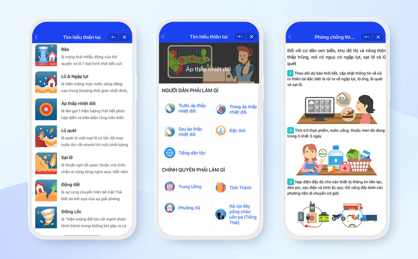 Người dân có thể cập nhật kiến thức về phòng chống thiên tai qua tính năng ”Tìm hiểu thiên tai” trên mini app.