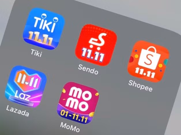 Trên logo các ứng dụng mua sắm đồng loạt quảng bá ngày 11/11