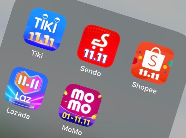 Trên logo các ứng dụng mua sắm đồng loạt quảng bá ngày 11/11