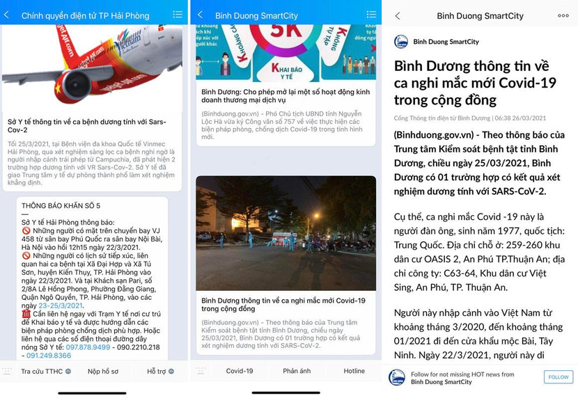 Thông báo khẩn từ tài khoản Zalo “Chính quyền điện tử TP Hải Phòng” và “Bình Dương SmartCity”