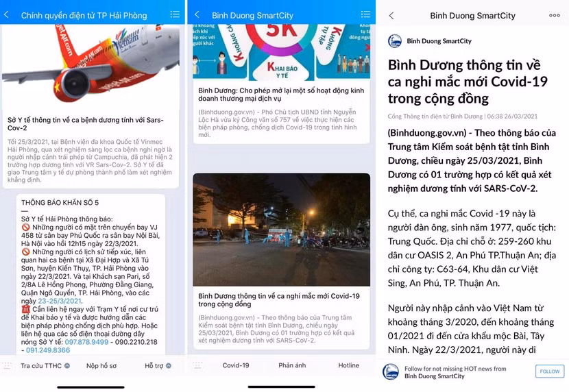 Thông báo khẩn từ tài khoản Zalo “Chính quyền điện tử TP Hải Phòng” và “Bình Dương SmartCity”