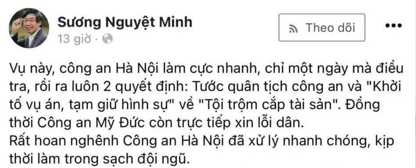 Facebook nhà văn Sương Nguyệt Minh (Ảnh chụp màn hình) Facebook nhà văn Sương Nguyệt Minh (Ảnh chụp màn hình)