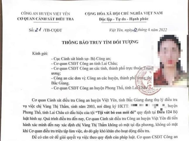 Công an huyện Việt Yên thông báo truy tìm Vàng Thị Thắm Công an huyện Việt Yên thông báo truy tìm Vàng Thị Thắm