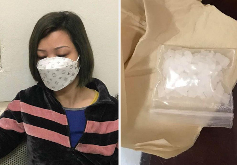 Đối tượng Đàm Ngọc Bích và tang vật. Đối tượng Đàm Ngọc Bích và tang vật.