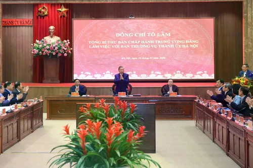 Tổng Bí thư Tô Lâm cùng Thủ tướng Chính phủ, Chủ tịch Quốc hội làm việc với thành phố Hà Nội