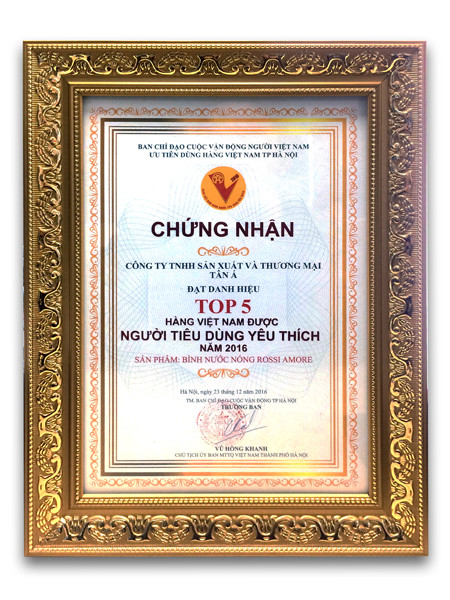 Bình nước nóng Rossi lọt Top 5 hàng Việt Nam được người tiêu dùng yêu thích 2016 ảnh 1