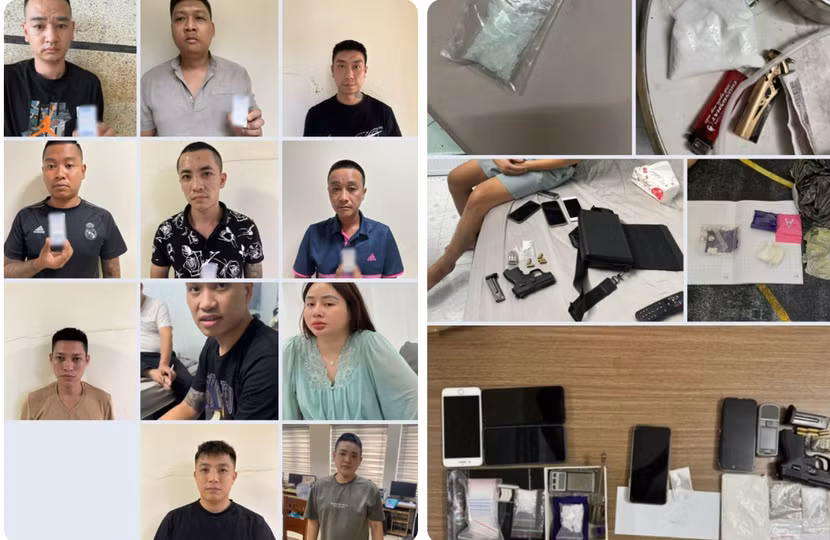 Nhóm đối tượng cùng tang vật bị thu giữ Nhóm đối tượng cùng tang vật bị thu giữ