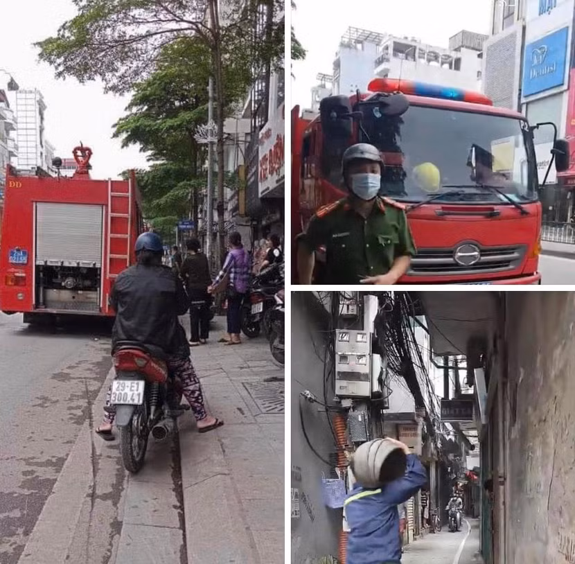 Lực lượng chức năng khẩn trương dập tắt đám cháy trong ngõ Thịnh Hào 3