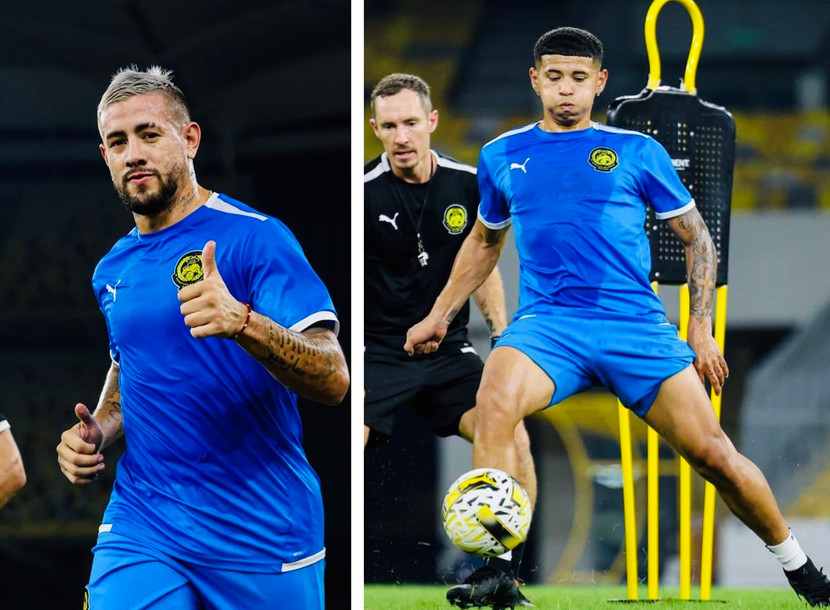 Hai tiền đạo gốc Argentina là Rodrigo Holgado (trái) và Imanol Machuca vừa hội quân tập luyện cùng tuyển Malaysia, sẵn sàng ra mắt ở trận đấu tuyển Việt Nam ngày 10-6