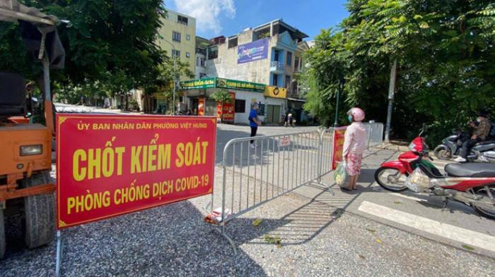 Khu phong toả tại ổ dịch Covid-19 ở phường Việt Hưng, quận Long Biên