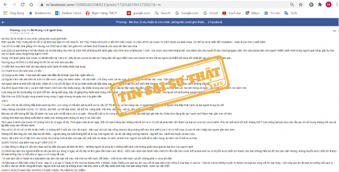 Thông tin giả về tự chữa Covid-19 được lan truyền trên Facebook