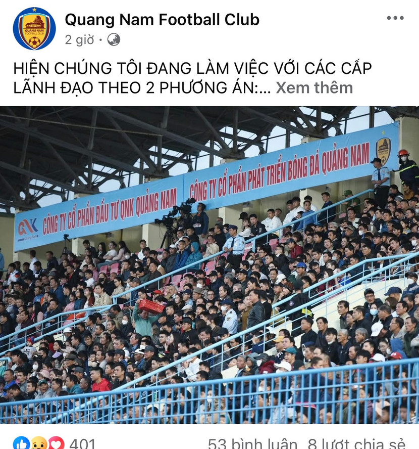 CLB Quảng Nam chính thức lên tiếng về thông tin bỏ giải (Ảnh chụp màn hình)