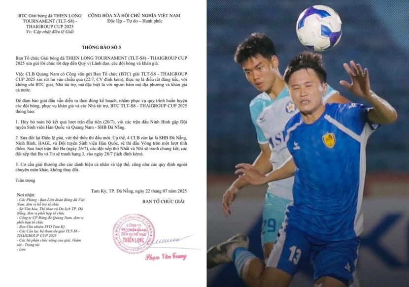 Ban tổ chức giải giao hữu thông báo sửa điều lệ sau khi CLB Quảng Nam bỏ giải