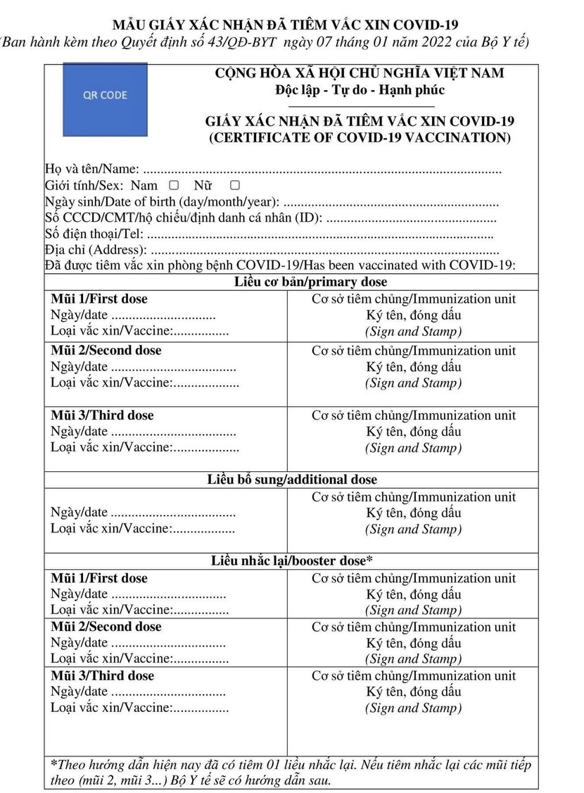 Mẫu giấy xác nhận tiêm chủng vaccine Covid-19 mới vừa được Bộ Y tế ban hành Mẫu giấy xác nhận tiêm chủng vaccine Covid-19 mới vừa được Bộ Y tế ban hành