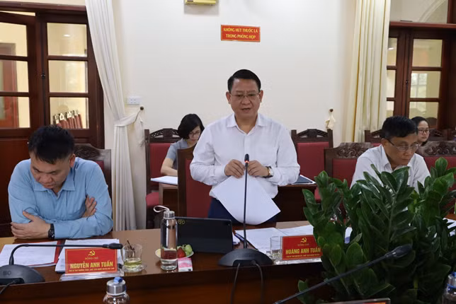 Chủ tịch UBND huyện Mê Linh Hoàng Anh Tuấn báo cáo tại buổi làm việc
