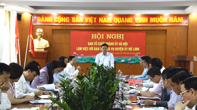 Trưởng Ban Tổ chức Thành ủy Hà Nội Vũ Đức Bảo phát biểu tại buổi làm việc