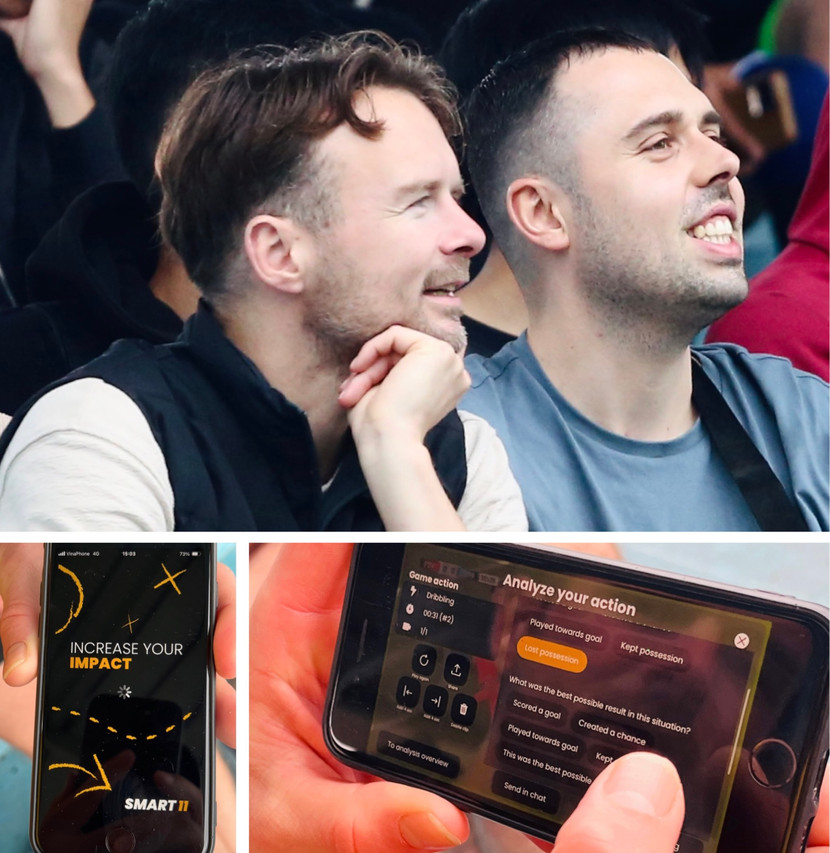 Kevin Brander cùng cộng sự chăm chú theo dõi một trận đấu giải bóng đá học sinh THPT Hà Nội - An ninh Thủ đô và có những ghi chú chuyên môn