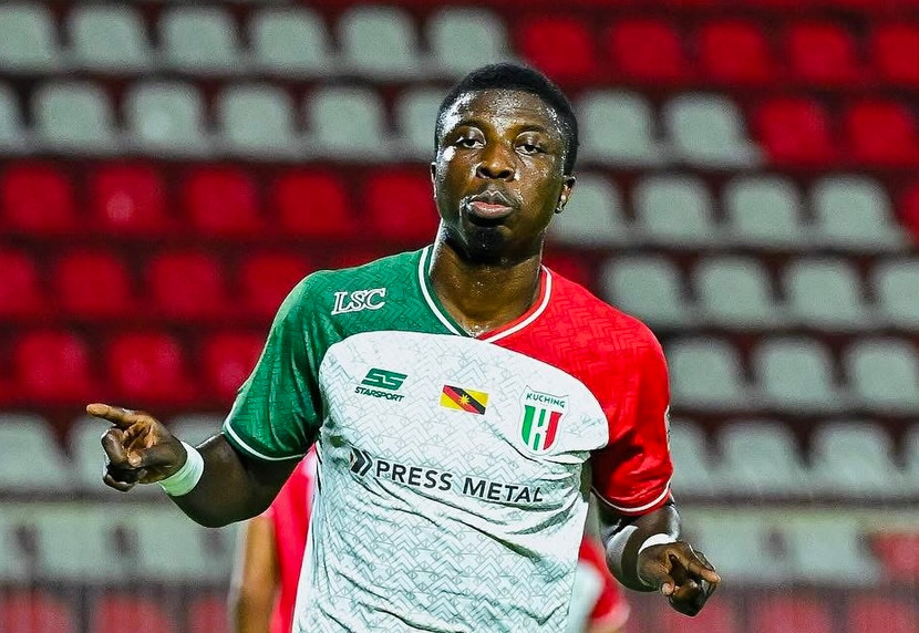 Jordan Mintah ăn mừng hat-trick giúp Kuching City thắng Kelantan 3-0 hôm 26-2 Jordan Mintah ăn mừng hat-trick giúp Kuching City thắng Kelantan 3-0 hôm 26-2