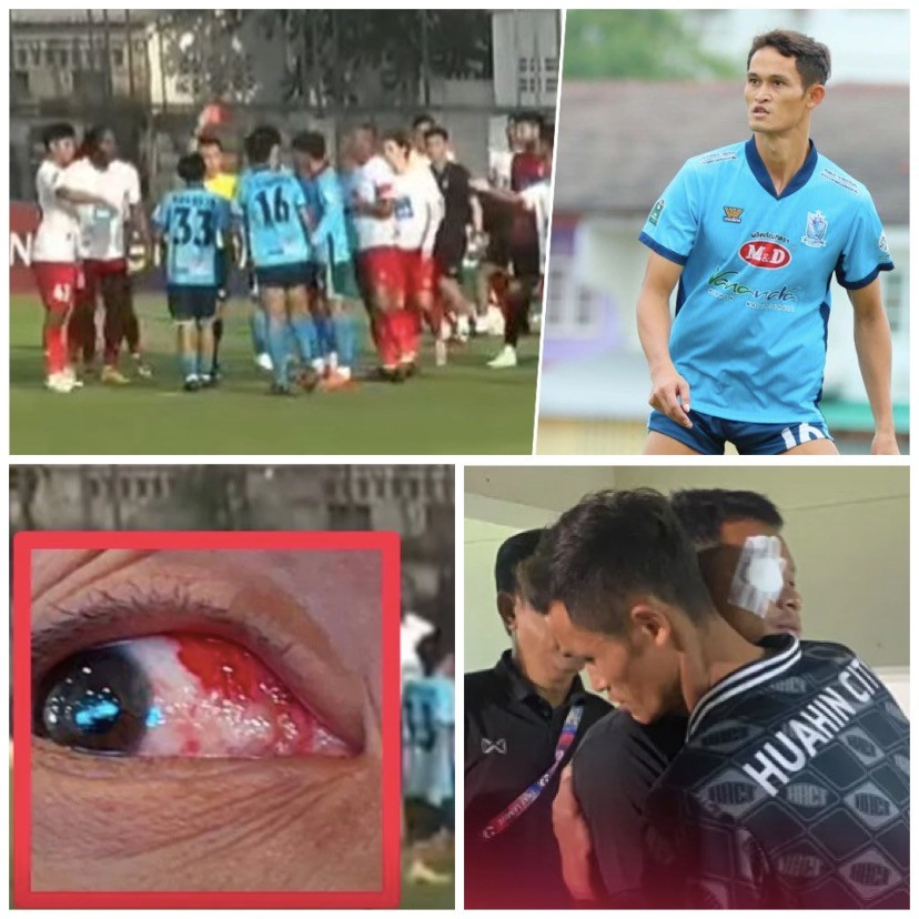 Hậu vệ Songkran Puangnoi (ảnh nhỏ, góc trên) bị đuổi việc sau hành vi bạo lực gây bức xúc dư luận Thái Lan Hậu vệ Songkran Puangnoi (ảnh nhỏ, góc trên) bị đuổi việc sau hành vi bạo lực gây bức xúc dư luận Thái Lan