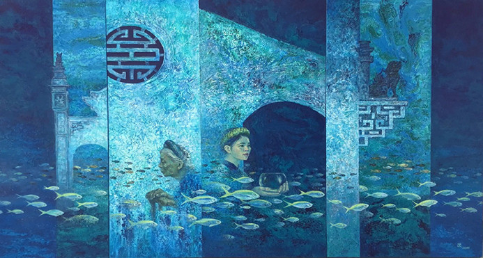 TÁC GIẢ: TRẦN QUỐC TUẤN TÁC PHẨM: BỂ DÂU CHẤT LIỆU: TỔNG HỢP KÍCH THƯỚC: 120X200 TÁC GIẢ: TRẦN QUỐC TUẤN TÁC PHẨM: BỂ DÂU CHẤT LIỆU: TỔNG HỢP KÍCH THƯỚC: 120X200