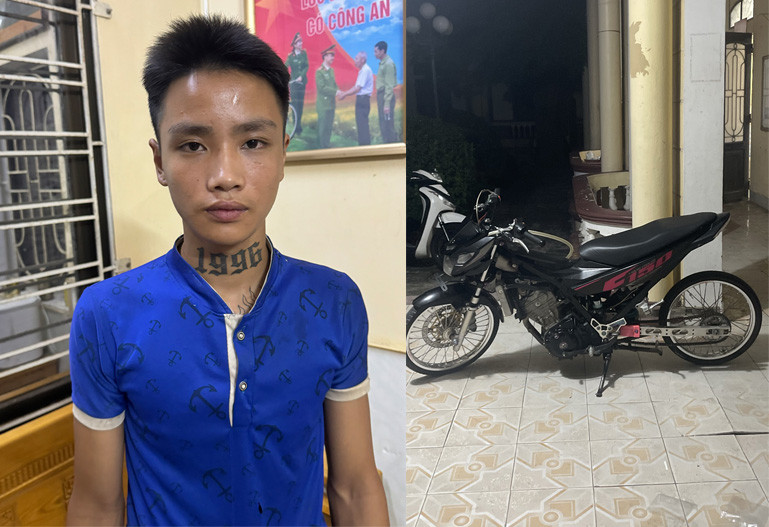 Đối tượng Vũ Hoàng Sơn và chiếc xe máy bị đánh cắp