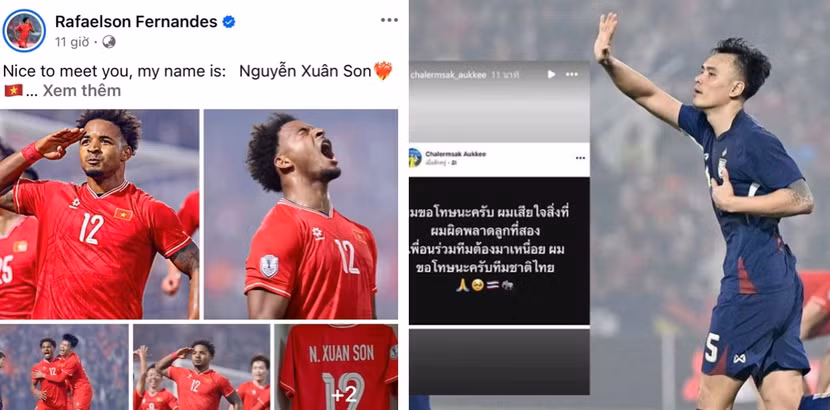 Chalermsak xin lỗi vì mắc sai lầm (ảnh phải), còn Xuân Son đáp trả sự khiêu khích trước đó: "Rất vui được gặp bạn. Tên tôi là Nguyễn Xuân Son"