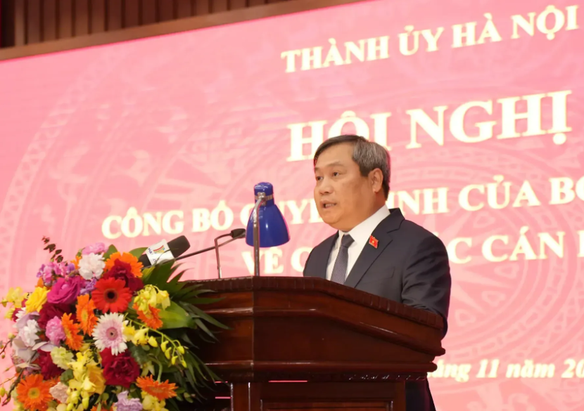 Phó Bí thư Thành ủy Hà Nội Vũ Đại Thắng phát biểu nhận nhiệm vụ