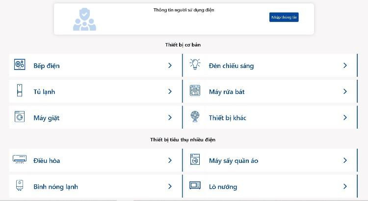Công cụ tính lượng điện tiêu thụ của các thiết bị trong gia đình