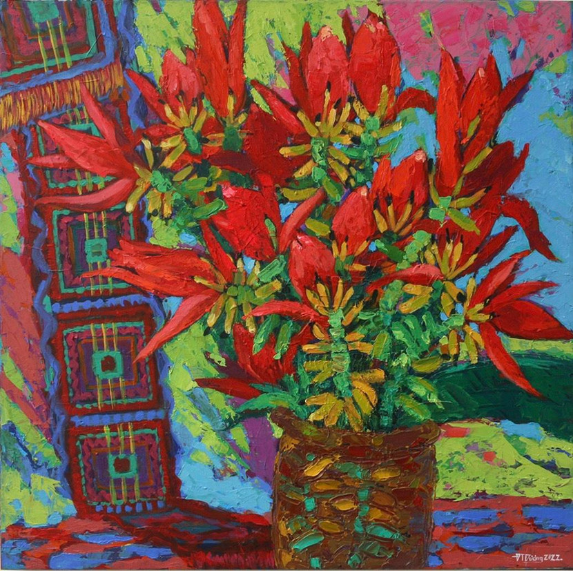Hoạ sĩ Đặng Thanh Dương, tác phẩm "Hoa chuối rừng", 80x80, acrylic, 2022